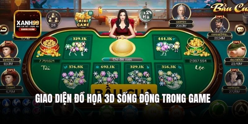 Giao diện đồ họa 3D sống động trong Bầu Cua Xanh99