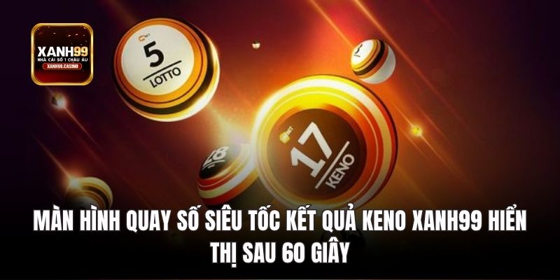 Màn hình quay số siêu tốc kết quả Keno Xanh99 hiển thị sau 60 giây